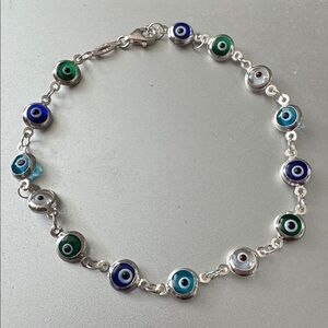 Stella Rose Evil Eye Bracelet Navy Blue Grey Bead Sterling Silver 925 6mm NIB